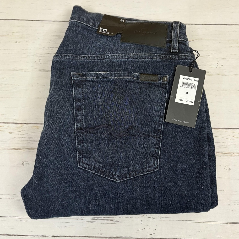 7 For All Mankind Brett Jeans Mens 34x32 Dark Blue Bootcut Made In Mexico